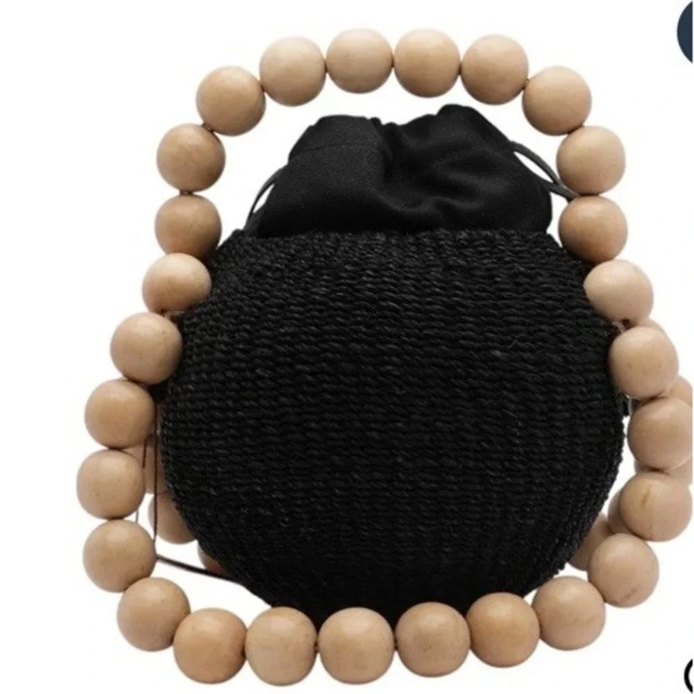 Aranaz Gumball Wood Beaded Bucket Bag Black NWT‎ $270msrp